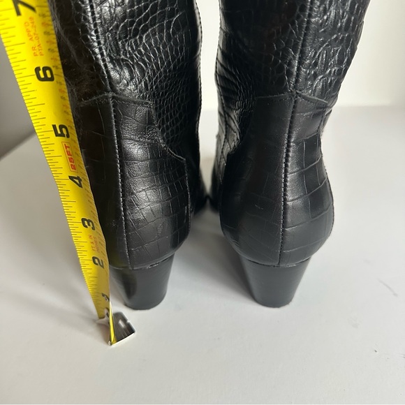 Black Leather Croc-Embossed Knee-High Boots Metal Toe Cap EU 39/ US 8.5-9 - Picture 9 of 16